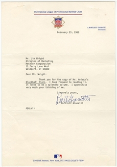 A. Bartlett Giamatti Signed Letter Dated 2/23/88 On National League Letterhead (PSA/DNA)